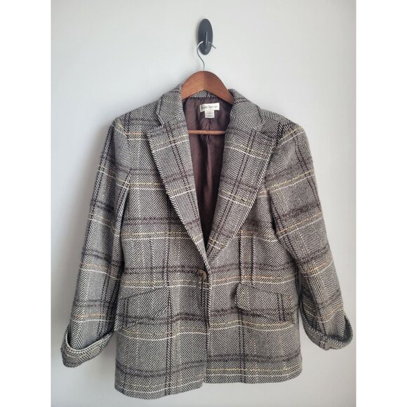 barry bricken Jackets & Blazers - VINTAGE Barry Bricken Wool Plaid Blazer Cropped Fitted Size 12
